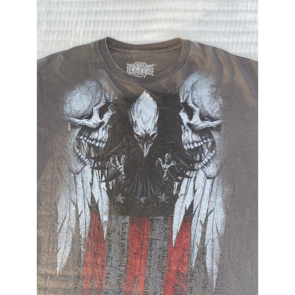 MMA Elite Men T-Shirt  Gray Y2K Skull USA Eagle Graphic Crew Neck Tee XL - Picture 1 of 4